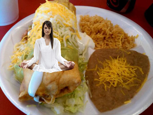 woman meditating on chimichanga