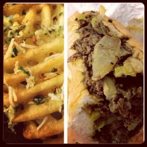 Cheesesteak and basket fries