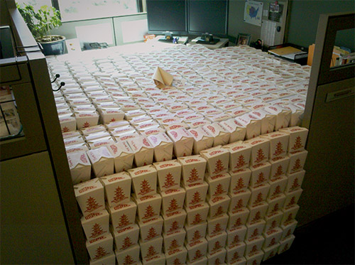 Chinese takeout box cubicle prank