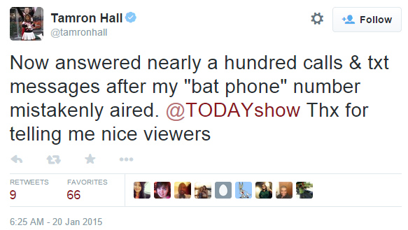 tamron hall phone number tweet