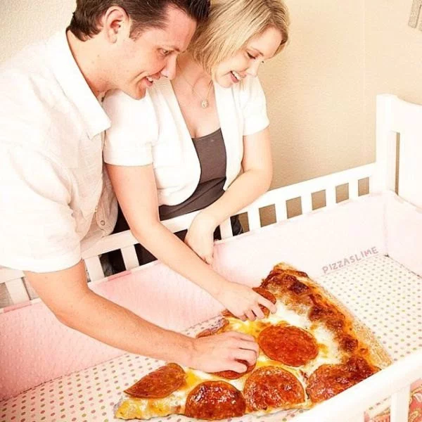 pizza baby in crib